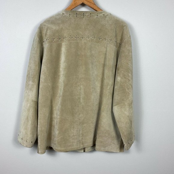 Cabelas Suede Leather‎ Jacket Lazer Cut Out Studded Full Zip Lightweight - Picture 4 of 11